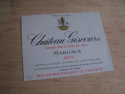 étiquette vin chateau giscours 1979 Margaux grand cru classé wine label - Photo 1/2