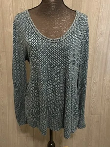 Elle Womens Size L Blue Printed Rayon Relaxed Blouse - Picture 1 of 8