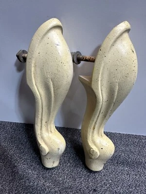 Two Vtg Thick Carved WOOD Legs ARCHITECTURAL SALVAGE 8.5” Tall French Provincial - Image 1 of 4