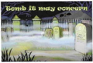 Postal Halloween Nueva, Saludo Tumba Parte Trasera en Blanco Litografía Prensa Impresa — C26-5 - Imagen 1 de 2