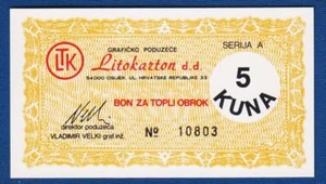 5 Kuna ND 2000's Croatian local note Litokarton Osijek (LTK), coupone, bons ! - Picture 1 of 2