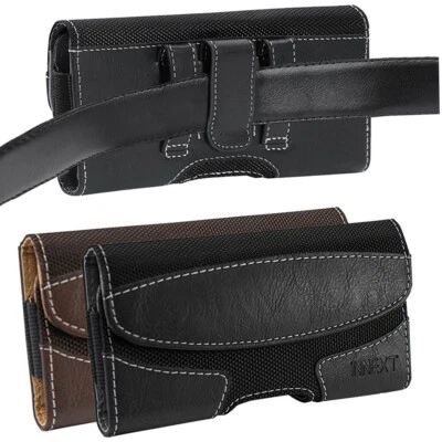 Horizontal Leather Cell Phone Pouch Case Cover Holder Carrying Belt Clip Holster - Image 1 of 4