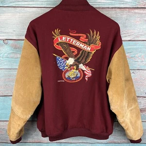 Powers Varsity Suede Bomber Jacket Size XL Mens Red Vintage 80s - Picture 1 of 11