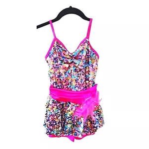 Weissman Dance Costume Multicolor Sequins Feather Halloween Party Sz Medium Chil - Picture 1 of 4