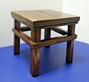 alter KLEINER antiker QUADRATISCHER Holz HOCKER Pflanzenständer Landhaus BAUERNHAUS ~ 10"H x 10"B - Bild 1 von 16