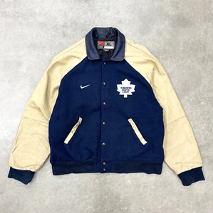 Vintage 90s Nike Toronto Maple Leafs Leather Wool Varsity Jack XL RARE Hockey - Picture 1 of 20