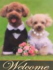 Dog Couple & Roses Welcome / Mariage 12" X 18" drapeau de jardin résistant aux intempéries, 2 faces