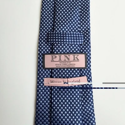"Corbata Thomas Pink para hombre 100 % seda diamante azul 3 x 58""" Foto 1 de 3