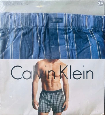 Boxer Calvin Klein masculino ajuste tradicional tamanho 34 xadrez azul vintage 2007 novo com etiquetas - Imagem 1 de 4