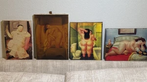 4er Set Vintage Botero Stil Leinwandbilder Lateinamerika Moderne Kunst Dekor - Bild 1 von 17