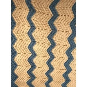 Crocheted Chevron Stitch Lap Blanket 62 x 40" Yellow and Green - Picture 1 of 6