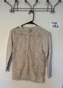 Cárdigan de encaje con botones beige Ann Taylor Loft para mujer talla pequeña - Imagen 1 de 4