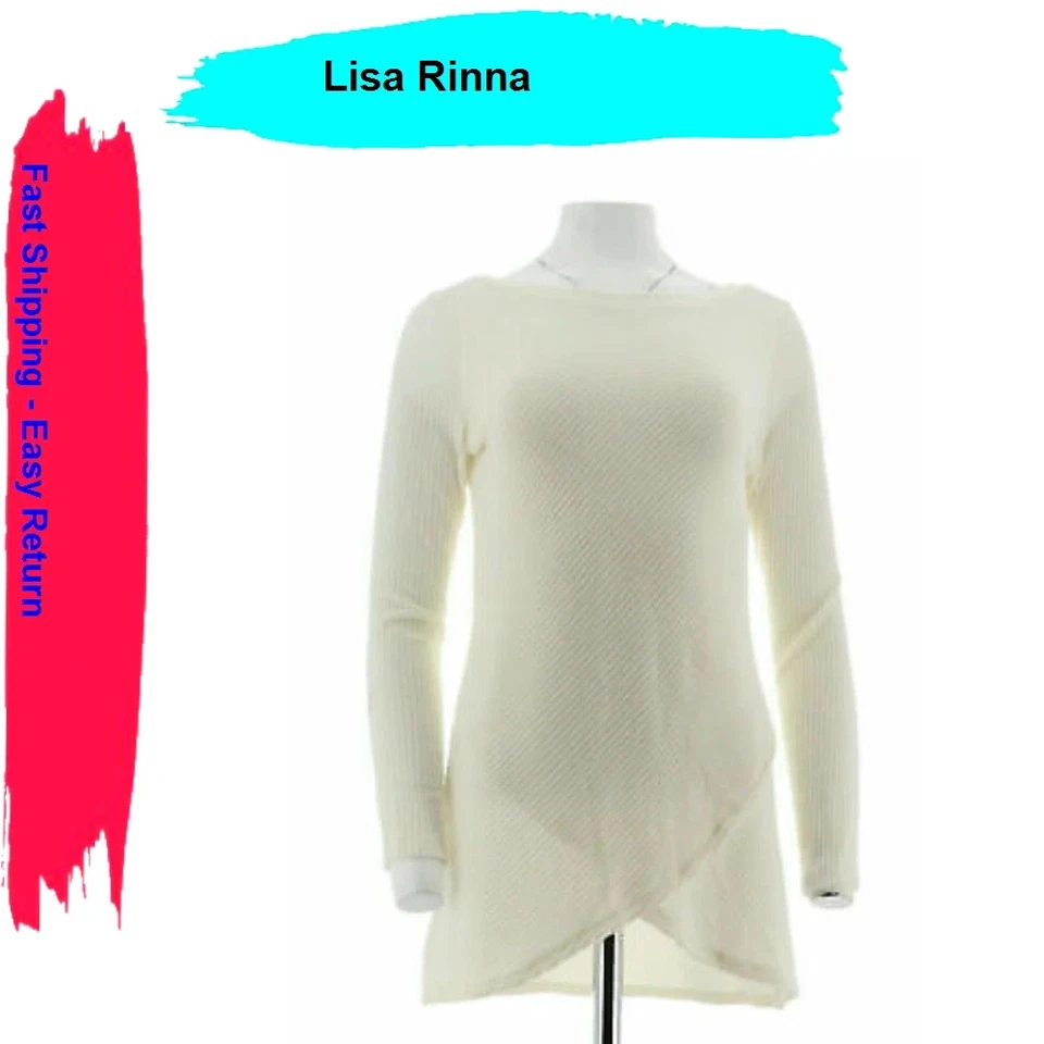 Suéter Lisa Rinna Collection Superpuesto Manga Larga Tejido Crema Grande A288528 Foto 1 de 1