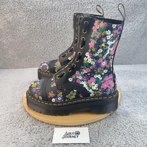 Dr Martens Sinclair Boots Hi Womens 8 Platform Chunky Zip Leather Floral New - Picture 1 of 10