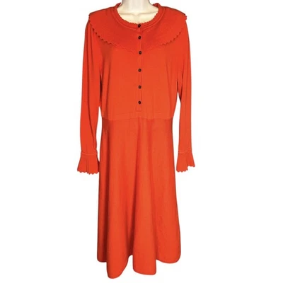 BODEN Abercorn Midi Sweater Dress SIZE 14 L Orange Long Sleeve Ruffle Collar - Image 1 of 4