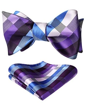 Bow Ties for Men Check Plaid Self Tie Bow Tie and One Size F-05 Purple / Blue - Image 1 of 4