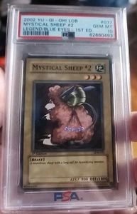 2002 Yugioh LOB-037 Mystical Sheep #2  Legend Blue Eyes 1st Ed. PSA 10 Gem Mint - Imagen 1 de 4