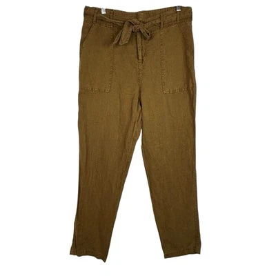 C&C California Pants High Waist Cropped Sz L Camel Linen Blend Belted Boho Comfy - Image 1 of 4