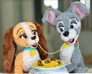 LADY AND THE TRAMP SPAGHETTI BOWL CROCHET AMIGURUMI KNIT PATTERN ONLY - Picture 1 of 4