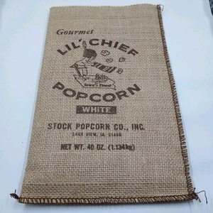 Vintage Lil Chief White Popcorn Burlap Sac Unique Retro Bag - Picture 1 of 9