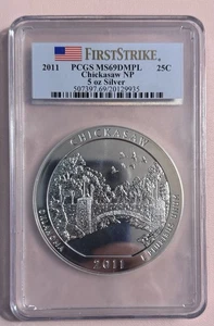 2011 ATB Chickasaw National Park 5 Oz Silver 25c PCGS MS69DMPL First Strike - Picture 1 of 2
