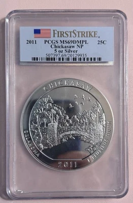 2011 ATB Chickasaw National Park 5 Oz Silver  25c PCGS MS69DMPL First Strike - Image 1 of 2