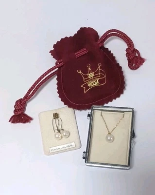 Jersey Pearl Earrings & Necklace With Pouch ~ Excellent Condition - Image 1 of 4
