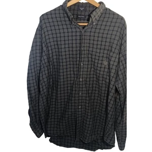 Nautica XXL Plaid Button Down Shirt Mens Long Sleeve Casual Gray Black - Picture 1 of 8