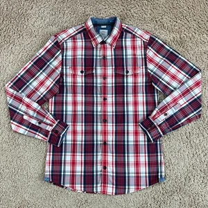 S OLIVER Red White Navy Blue Long-Sleeve Button-Up Shirt Mens M Slim Fit Classic - Picture 1 of 17
