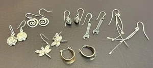 Lot Of 7 Pairs Sterling Silver Marked 925 Earrings Untested - Picture 1 of 8