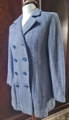 Vintage Stromor Blue Herringbone Tweed double breasted  Coat - Image 1 of 4
