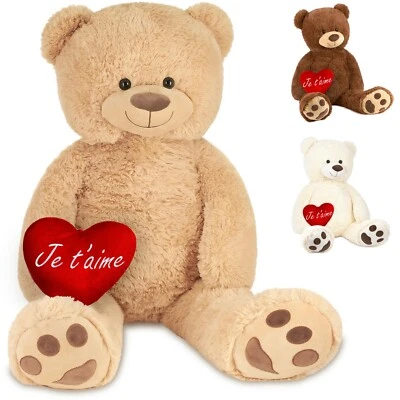 BRUBAKER XXL Teddybär 100 cm + Je'aime Plüsch Herz Kuscheltier Plüschtier Bär - Bild 1 von 4