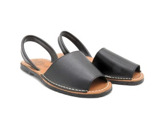 Mujer Sandalias Planas Negro PREMIUM Acolchado Avarca Menorquina Cuero Zapato Español - Imagen 1 de 23