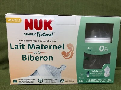 Paquete de 3 botellas NUK SIMPLEMENTE NATURALES con SafeTemp 5 oz 0+ meses 3 botellas nuevo en caja Foto 1 de 4