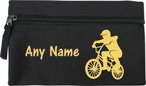 Black BMX Bike Print Personalised Kids Childs School Pencil Case - Picture 1 of 10