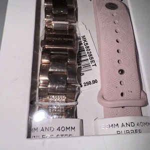 NEW SET OF 2 Michael Kors Lite Pink Rubber & Bling Rose Gold-Tone Band 38/40mm - Picture 1 of 10