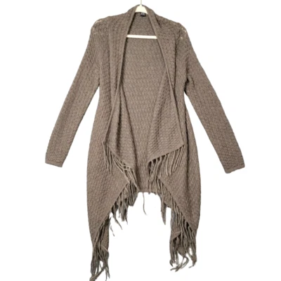 WILLI SMITH Brown Wool Blend Open Knit Boho Fringe Duster Cardigan SIZE MEDIUM Foto 1 de 4