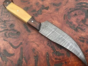 fixed blade damascus steel skinning hunting knife wood handle - Picture 1 of 4