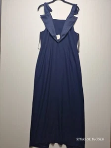 Karen Miller Maxi Dress Women's 18 Navy Blue Notch Collar Rhinestone Back Zip - Picture 1 of 12