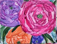 original Acrylic floral painting abstract style. Ranunculus Flowers