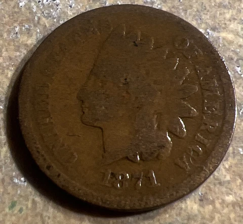 1871 Indian Head Cent Good Condition T-410 Cover