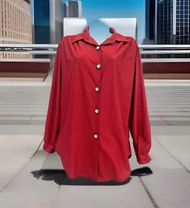 Vintage Joanna Crimson Red Secretary Blouse Dress Shirt Size M/L USA 80s Pearl - Bild 1 von 8