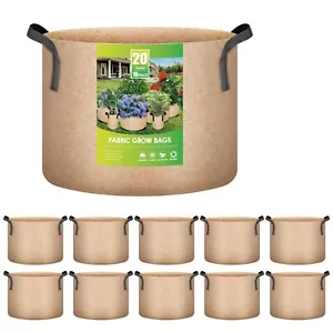 20 Gallon Grow Bags 300G Thick Nonwoven Aeration Fabric Pots Tan 10-Pack - Picture 1 of 7