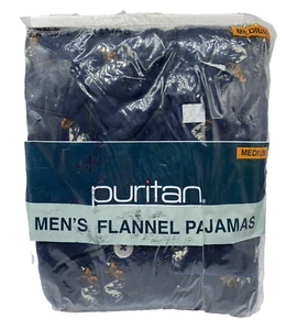 Vintage Flannel Pajamas Set Size M Mens SKI Skiing Motif Pattern Puritan NEW - Picture 1 of 6
