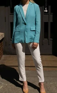 Michael Stars Lottie 100% linen Blazer Single Button Medium In Pool Blue $178 - Picture 1 of 5