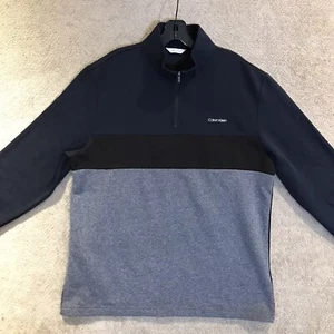 Calvin Klein Sweater Men Size L Blue Quarter-Zip Collared Pullover Straight Hem - Picture 1 of 12