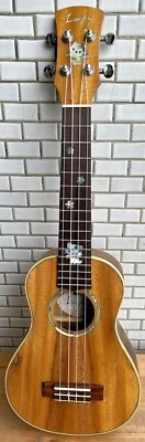 Loopy Solid Acacia Koa wood Concert Ukulele, cute cat inlay UKC204 - Image 1 of 4