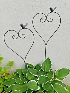 2 Herzen Rankhilfe Metall grau Landhaus Shabby Gartendeko Beetstecker Vogel 2St - Bild 1 von 6