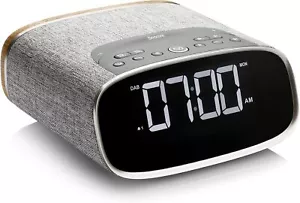 VQ Lark Radio Alarm Clock DAB FM Bluetooth Snooze Mains Powered Bedside - Oak - Picture 1 of 7