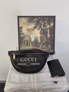 gucci bag black grained leather bum bag logo belt cross body ruck - Picture 1 of 17